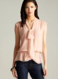 Max Studio Gathered Shoulder Tie Neck Blouse