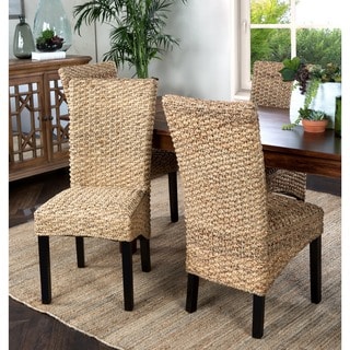 Adeco Elm Wood Vintage Style Dining Chair with Rattan Seat and Back