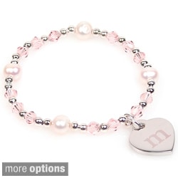 Silver FW Pearl and Crystal Heart Charm Bracelet (8 mm)