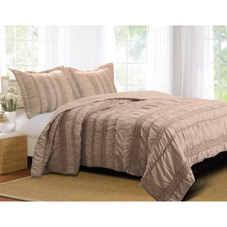 Tiana Ruched Taupe 3-piece Quilt Set