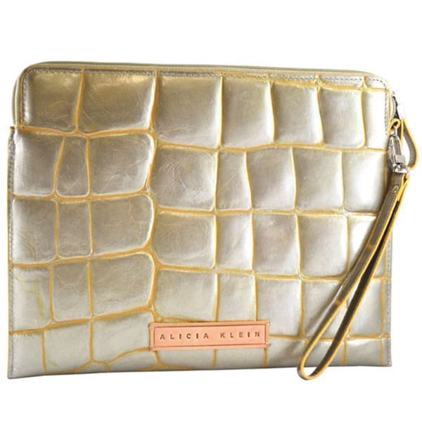 Alicia Klein Silver Jazz Embossed Leather Tablet Sleeve