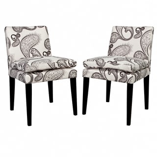 angelo:HOME Marnie Modern Charcoal Black and Cream Paisley Upholstered Dining Chairs (Set of 2)