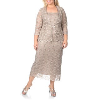 R & M Richards Women's Plus Sequin Lace 2-piece Jacket Dress