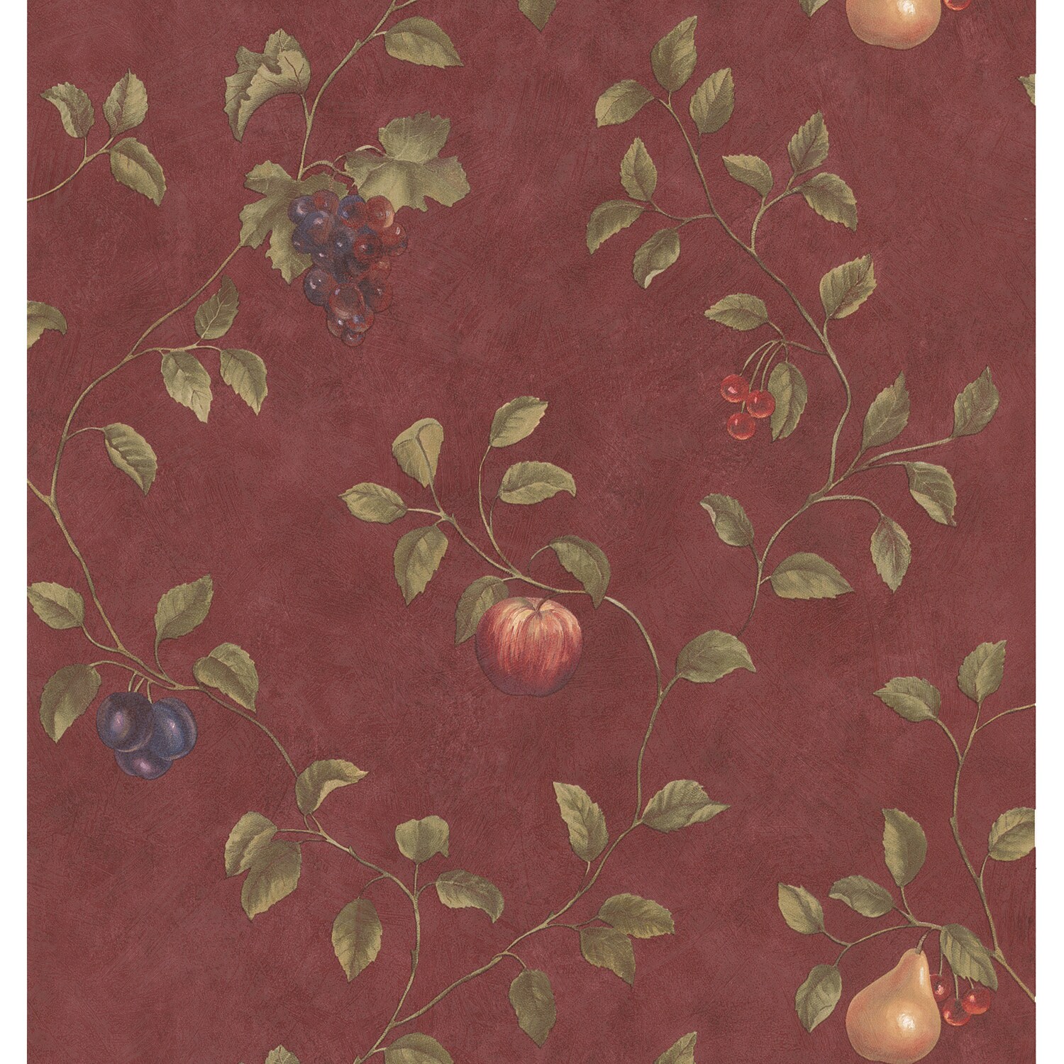 Brewster Red Fruit Trail Wallpaper (RedDimensions 20.5 inches wide x 33 feet longBoy/girl/neutral NeutralTheme TraditionalMaterials Solid sheet vinylCare instructions ScrubbableHanging instructions Pre pastedRepeat 21 inchesMatch Drop )