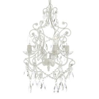 Gallery 4-light White Wrought Iron and Crystal Chandelier