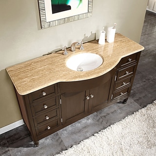 Low Price Silkroad Exclusive 58-inch Travertine Stone Top Bathroom Vanity