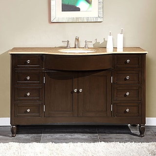 Silkroad Exclusive 58-inch Travertine Stone Top Bathroom Vanity