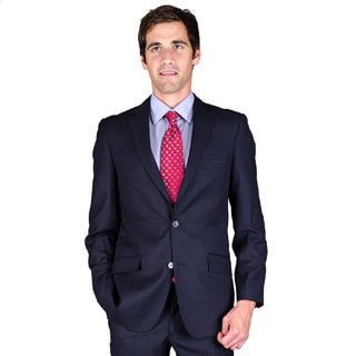 Carlo Lusso Men's Slim Fit Navy Tonal 2-Button Suit