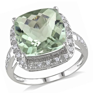 Miadora 14k White Gold Green Amethyst 1/8ct Diamond Ring (G-H, I1-I2)