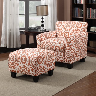 Portfolio Park Avenue Orange Spice Medallion Arm Chair and Ottoman