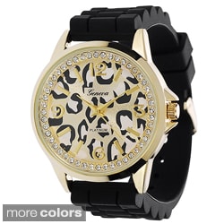 Geneva Women's Animal-Print Dial Platinum Silicone Watch