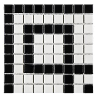 Find Cheap Price SomerTile 8 x 8-inch Victorian Greek Key Matte White and Black Corner Porcelain Mosaic Tile (Pack of 4)