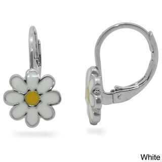 Junior Jewels Silvertone Children's Enamel Daisy Leverback Earrings