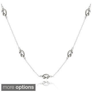 Mondevio Sterling Silver Polished Love Knot Chain Station Necklace