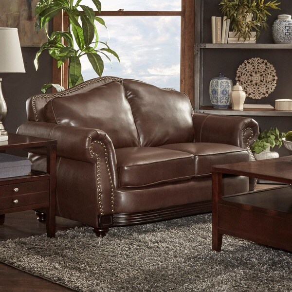 TRIBECCA HOME Myles Traditional Chocolate Bonded Leather Rolled Arm ...