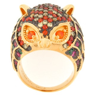 Meredith Leigh Gold over Silver Multi-colored Cubic Zirconia Owl Ring