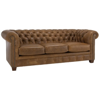Best Shopping Hancock Tufted Distressed Saddle Brown Italian Chesterfield Leather Sofa