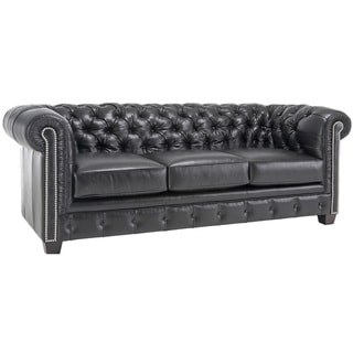 For sale Hancock Tufted Black Italian Chesterfield Leather Sofa