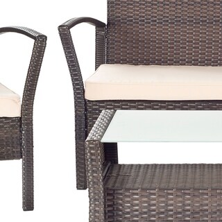 Safavieh Outdoor Living Avaron Brown/ Beige Cushion 4-piece Patio Set