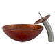 VIGO Mahogany Moon Glass Vessel Waterfall Faucet Set