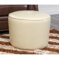 Abbyson Living Sienna Round Nailhead Trim Cream Leather Ottoman