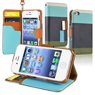 BasAcc Blue/ Black/ Green Leather Wallet Case for Apple iPhone 4/ 4S
