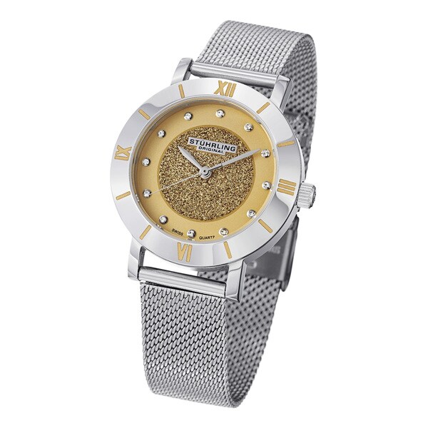Stuhrling Original Women's Astra Elite Quartz Swarovski Crystal Mesh Band Watch Overstock