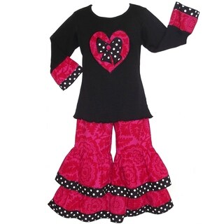 AnnLoren Girls Boutique Pink Floral Heart Outfit