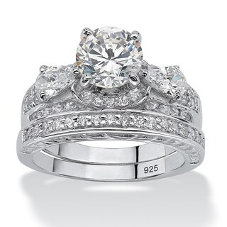 Ultimate CZ Platinum over Silver Cubic Zirconia Bridal-style Ring Set