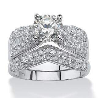 Ultimate CZ Platinum over Silver Cubic Zirconia Bridal-style Ring Set