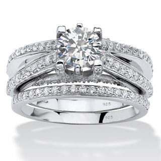 Ultimate CZ Platinum over Silver Cubic Zirconia Bridal-style Ring Set