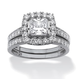 Ultimate CZ Platinum over Silver Cubic Zirconia Ring Set