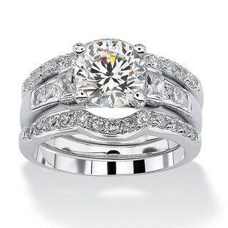 Ultimate CZ Platinum over Silver Cubic Zirconia Bridal-style Ring Set
