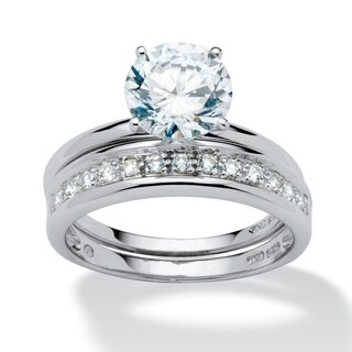 Ultimate CZ Platinum over Silver Cubic Zirconia Wedding-style Ring Set