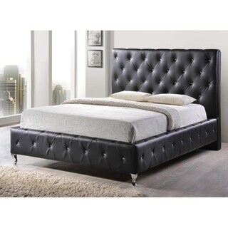 Baxton Studio Stella Crystal Tufted Black Modern Bed with Upholstered Headboard