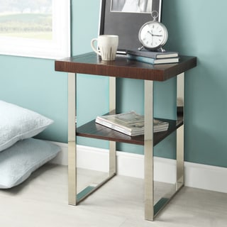 Kona Contemporary Chrome Rich Brown Wood-Top Accent Table