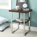 Kona Contemporary Chrome Rich Brown Wood-Top Accent Table