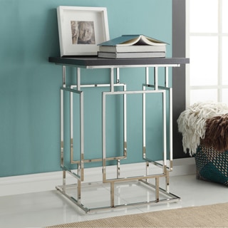 Kona Contemporary Chrome Finish High-Rise Wood Top Accent Table