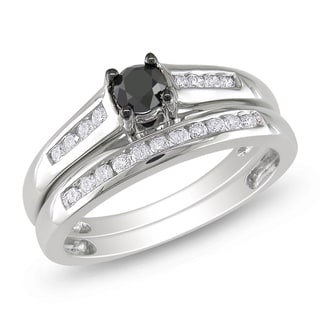 ... 14k White Gold 12ct TDW Black and White Diamond Bridal Ring Set