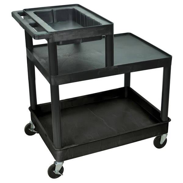Black Rolling 3 Tube/ Flat Shelf Plastic Service Utility Cart