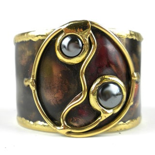 Handcrafted Morpho Hematite and Brass Cuff (South Africa)
