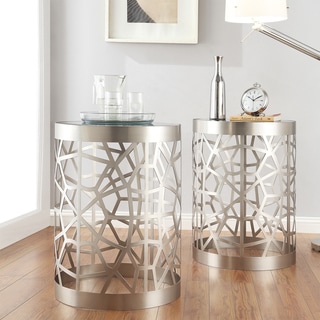Mundo Contemporary Cylindrical Webbed Sidewall Glass Top Side Table