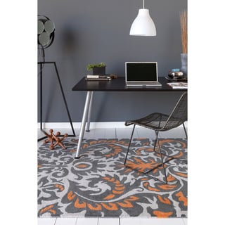 Allie Hand-tufted Abstract Grey/ Orange Wool Rug (5' x 7'6)