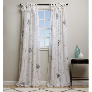 White Flower Linen Applique 84-inch Curtain Panel
