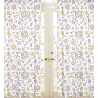 White and Lavender Floral Suzanna 84-inch Curtain Panel Pair