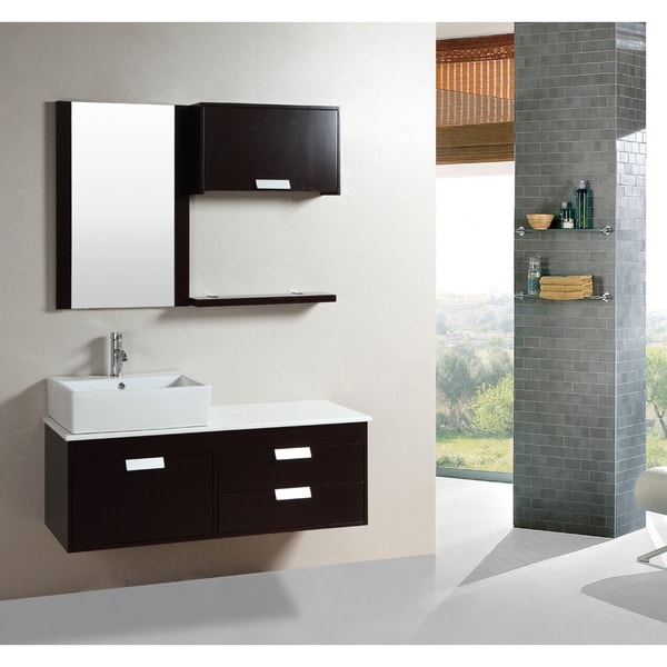 51.5inch Wallmount Espresso Finished Floating Bathroom Vanity Set 