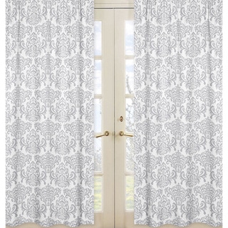Grey and White Elizabeth Damask 84-inch Curtain Panel Pair