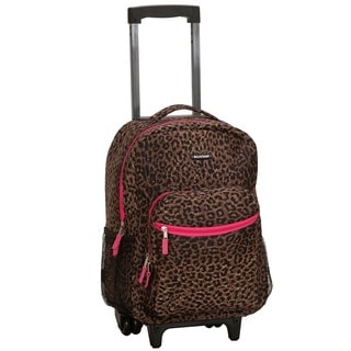 Rockland Leopard Designer Print 17-inch Rolling Carry-on Backpack