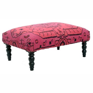 Rug Collective Pink Modern Overdyed Patchwork Wool Dhurrie Ottoman Bench