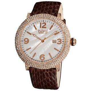 Burgi Women's Swiss Quartz MOP Dial Genuine Leather Strap Watch